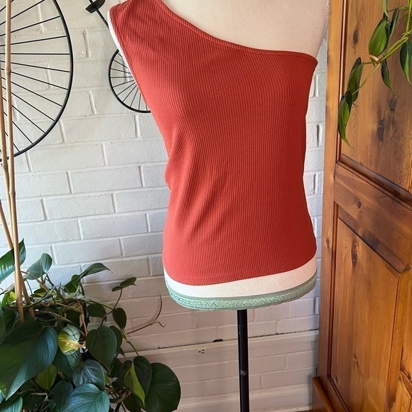 J. Crew one shoulder vintage rib size M orange rust asymmetrical - Picture 9 of 11